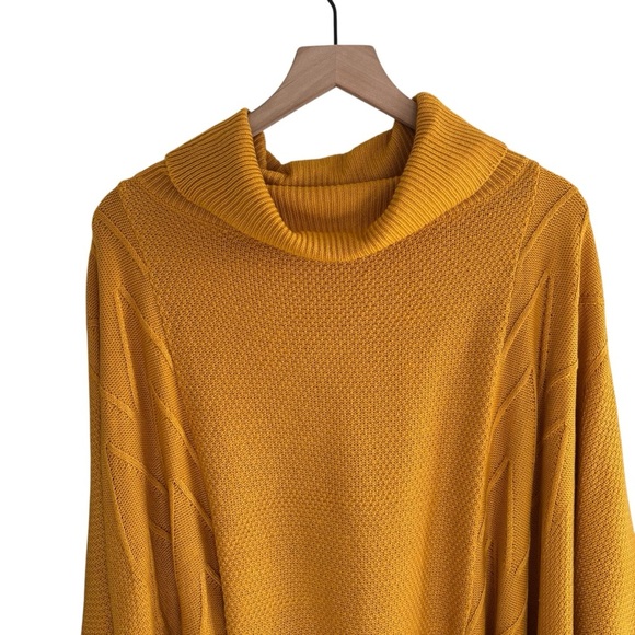 Laurel Grey Mustard Yellow Knit Cowl Neck Poncho Sweater Cozy Fall Layering OS - Picture 2 of 16